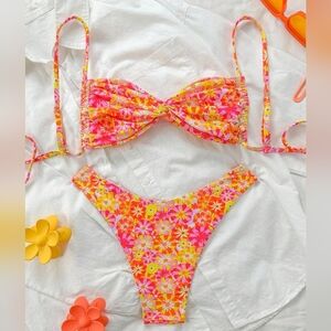 NEW! Verdusa Vibrant Floral Bikini Set - Pink and Yellow